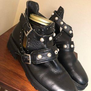 Black Studded Strapped Boots (Size 8.5)